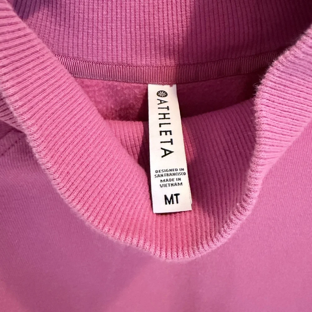 Athleta Cozy Karma Side Zip Funnel Neck Pullover Sweatshirt in Pink, Size MT - Picture 5 of 9